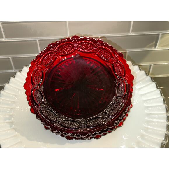Set of 4 Vintage 1876 Cape Cod RUBY RED AVON 7.5”Dessert/Salad Plates